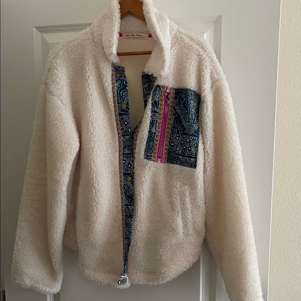 We The Free Cream Jacket with Blue and Pink Accents